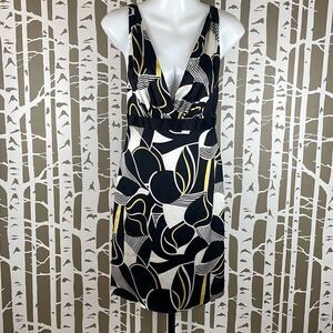 Maria Bianca Nero Deep V Short Geometric Printed Silk Dress S